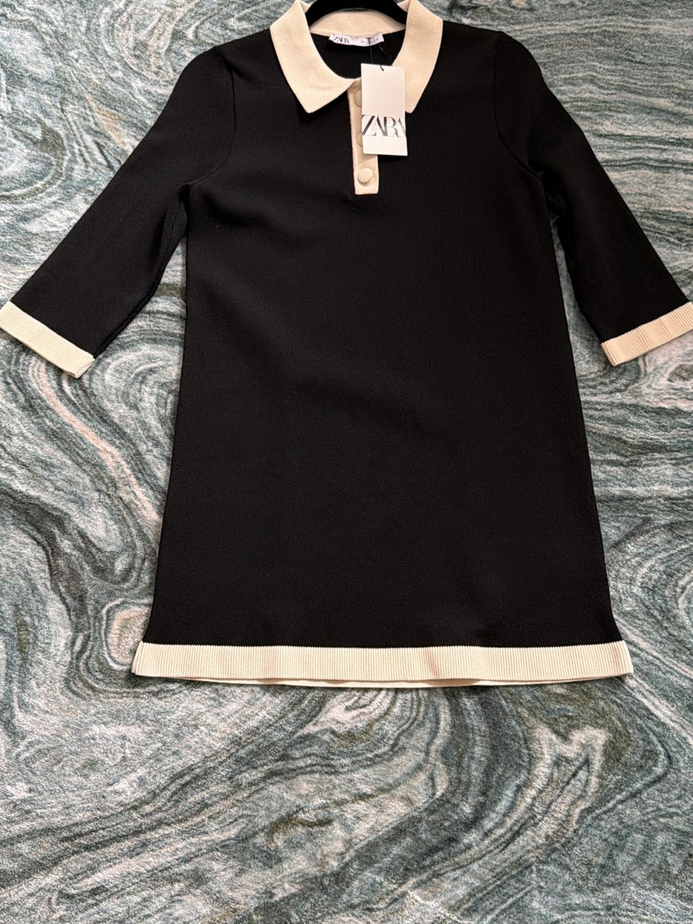 Zara Black Knit Dress with Cream Trim